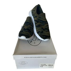 Steve Madden Womens Lillilan Green Camoflage Slip On Fashion Sneakers Sz 6.5